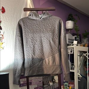Gray Hooded Textured Pullover Sweater